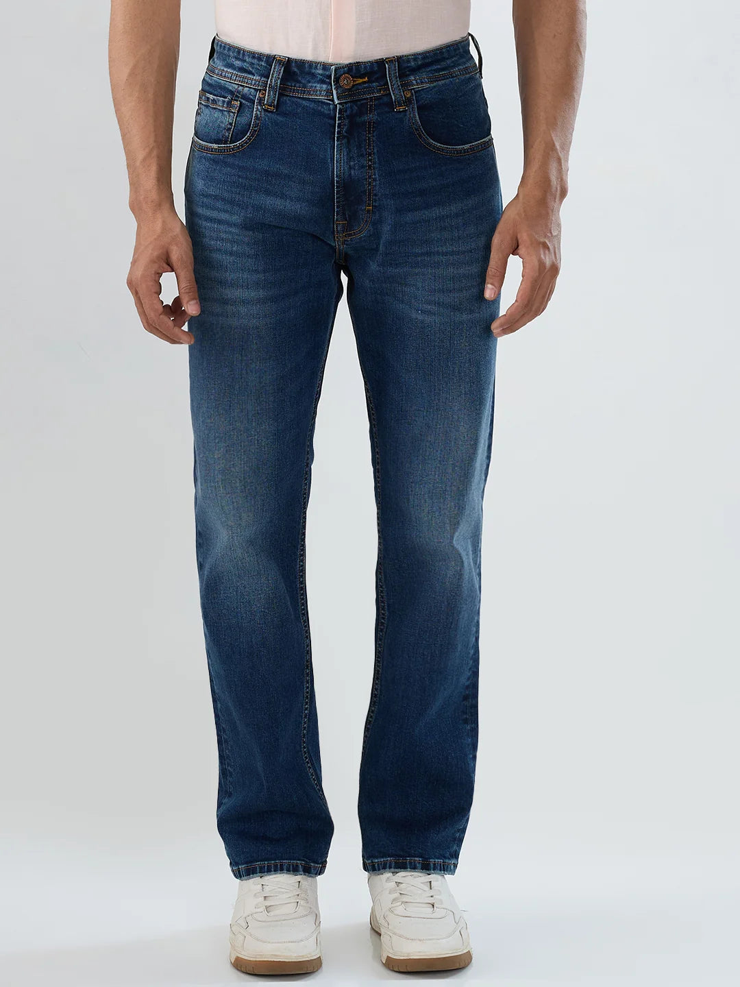 Men Jeans Comfort Fit Dark Blue Mid Rise