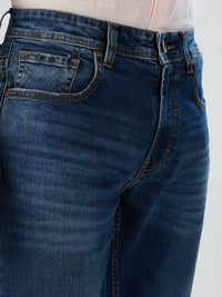 Men Jeans Comfort Fit Dark Blue Mid Rise