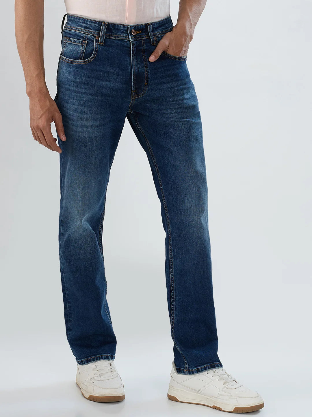 Men Jeans Comfort Fit Dark Blue Mid Rise