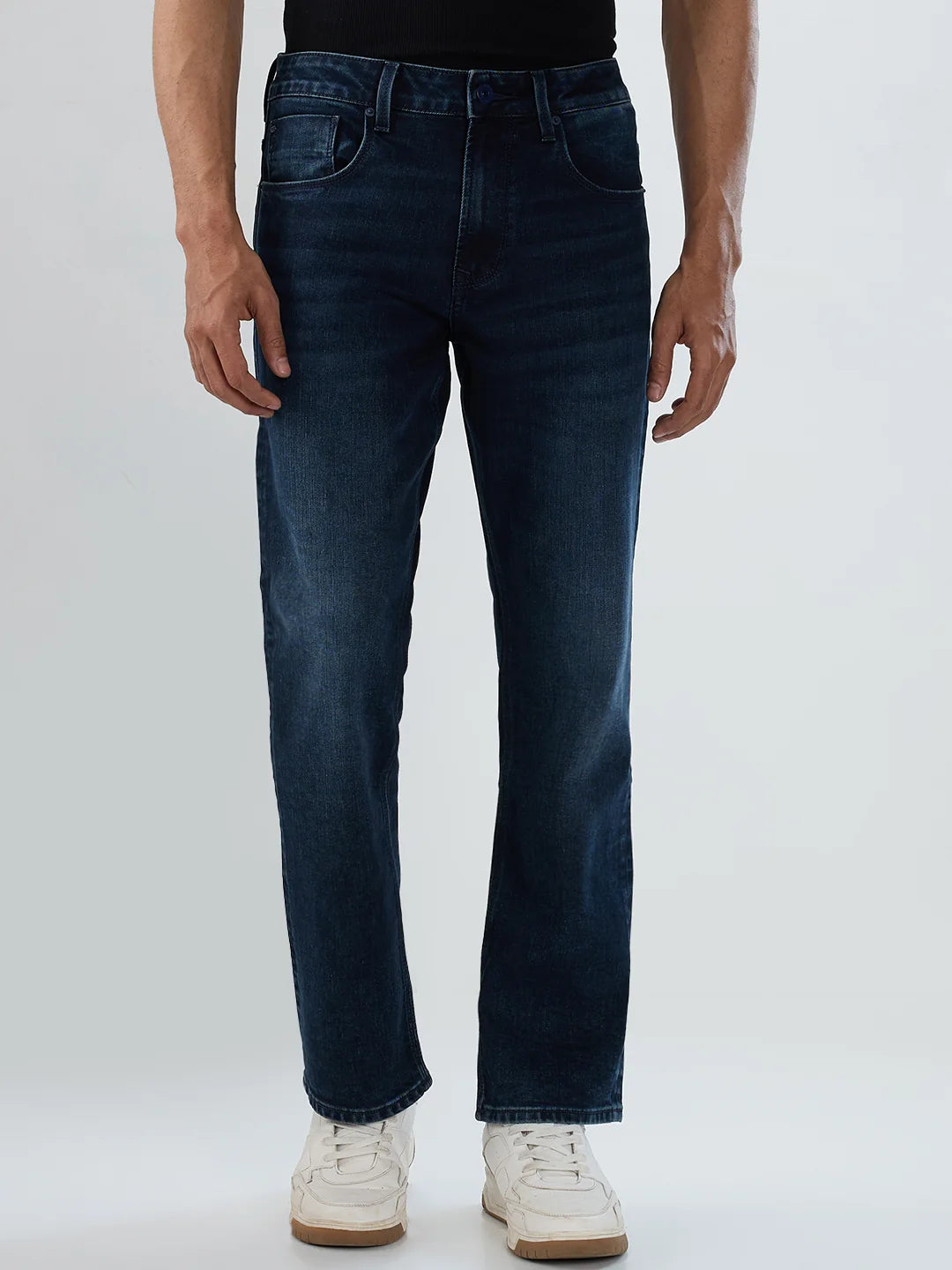 Men Jeans Comfort Fit Dark Blue Mid Rise