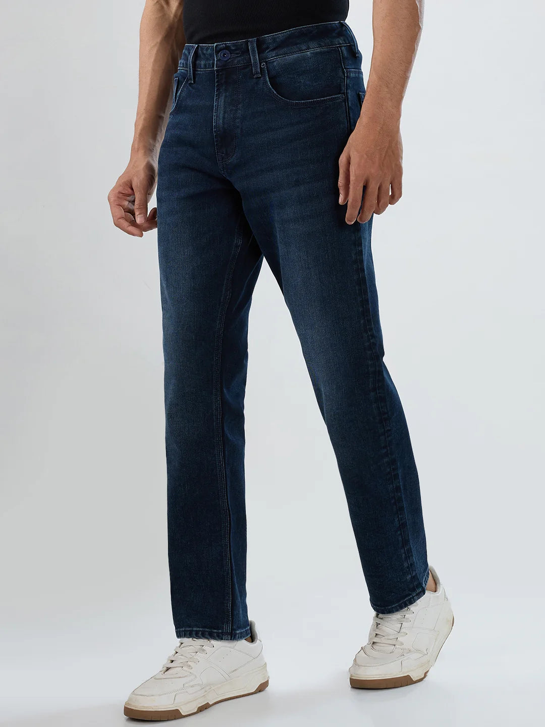 Men Jeans Comfort Fit Dark Blue Mid Rise