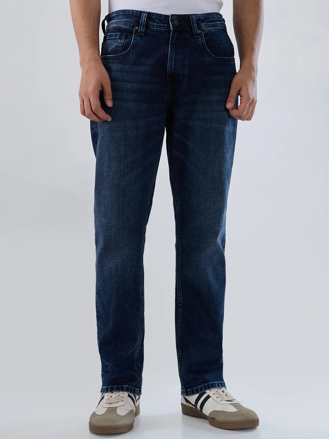 Men Jeans Comfort Fit Dark Blue Mid Rise