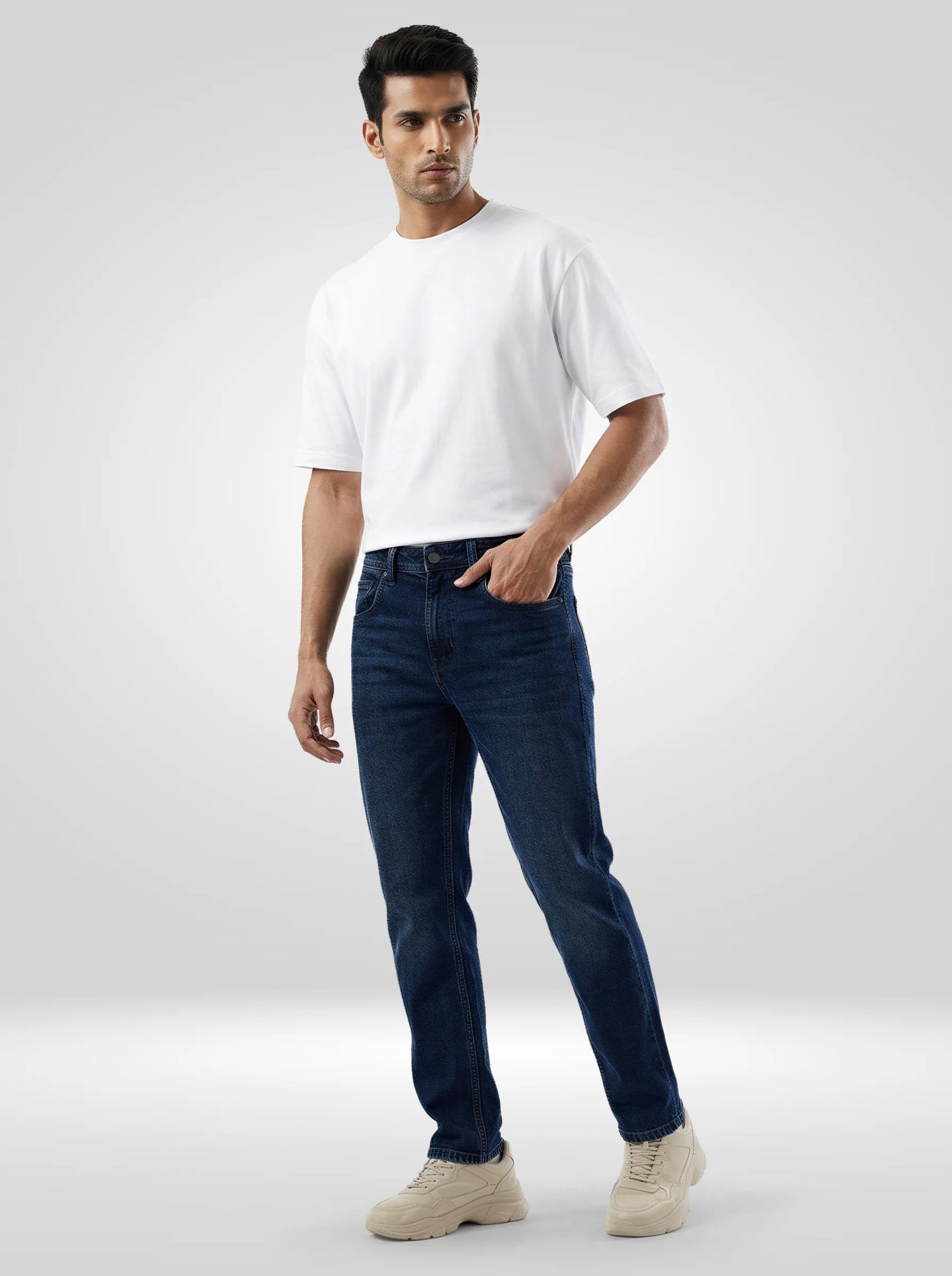 Men Jeans Comfort Fit Dark Blue Mid Rise