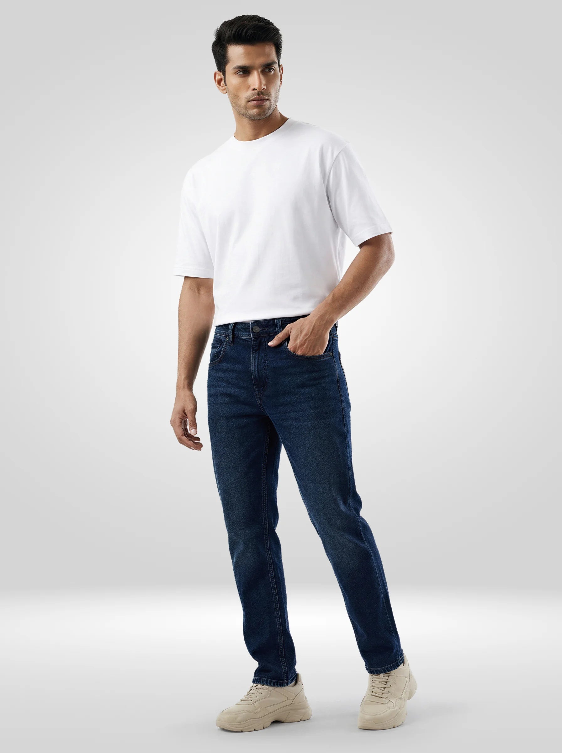 Men Jeans Comfort Fit Dark Blue Mid Rise