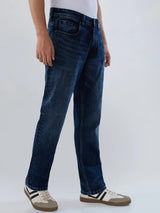 Men Jeans Comfort Fit Dark Blue Mid Rise