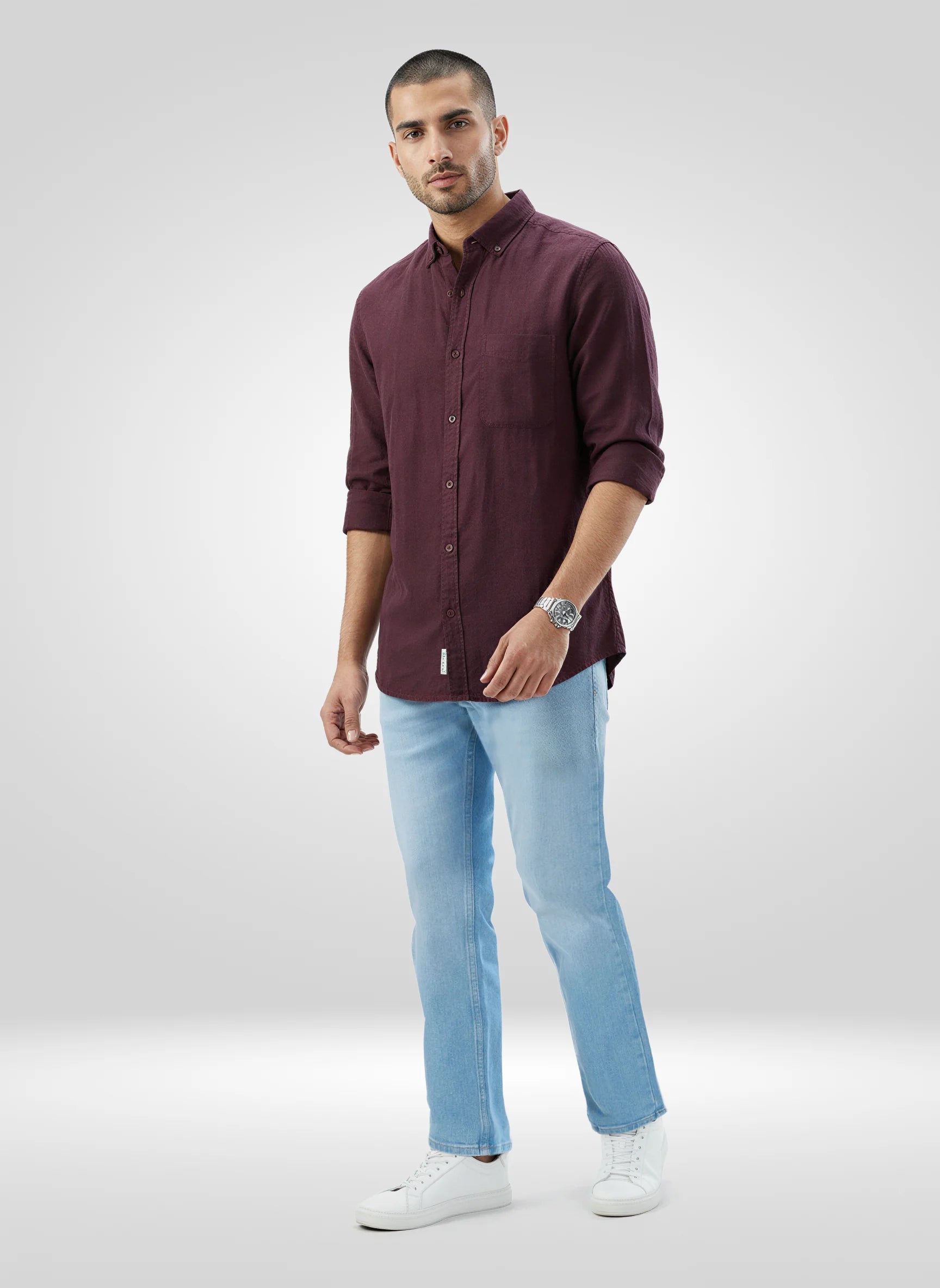 Men Jeans Comfort Fit Ice Blue Mid Rise