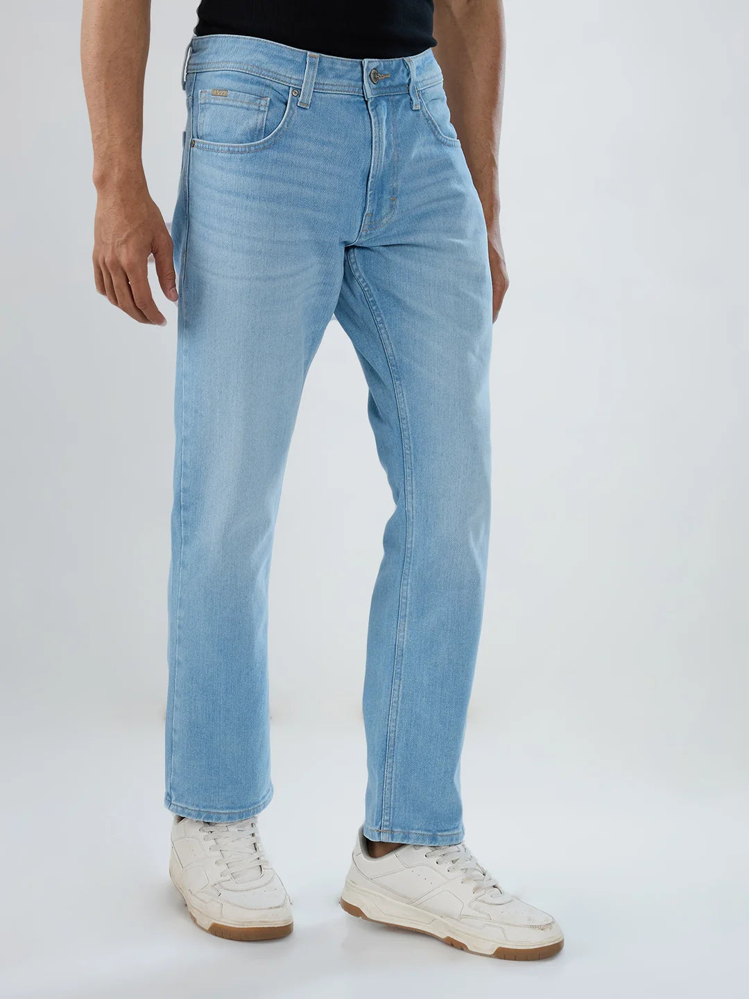 Men Jeans Comfort Fit Ice Blue Mid Rise