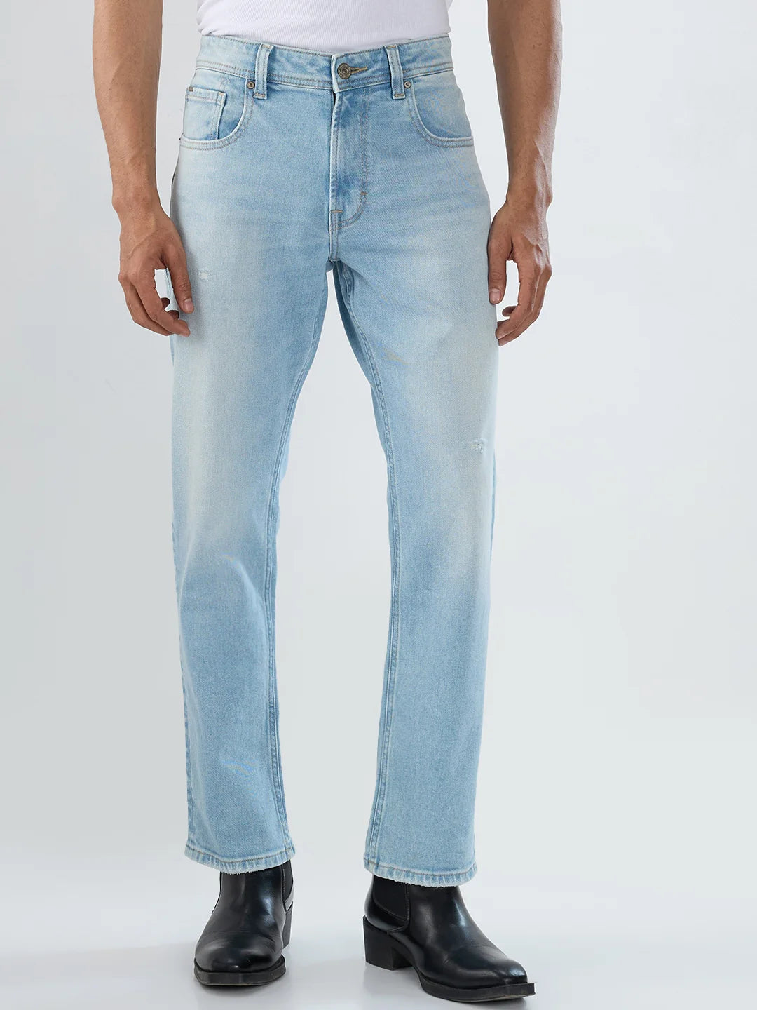 Men Jeans Comfort Fit Light Blue Mid Rise