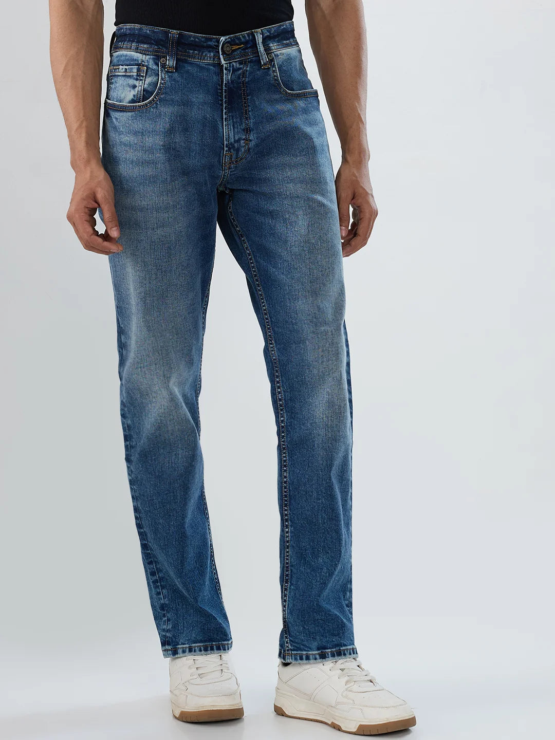 Men Jeans Comfort Fit Mid Blue Mid Rise