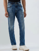 Men Jeans Comfort Fit Mid Blue Mid Rise