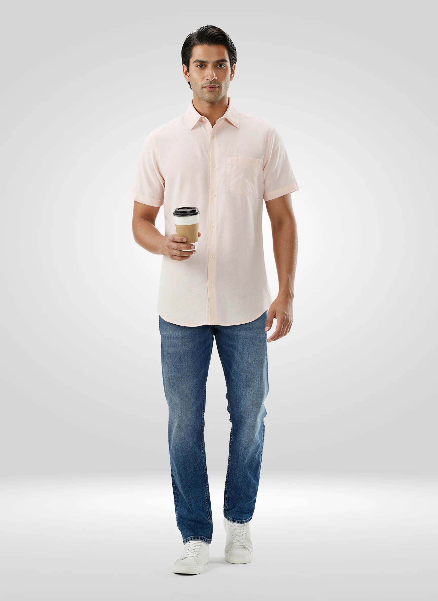 Men Jeans Comfort Fit Mid Blue Mid Rise