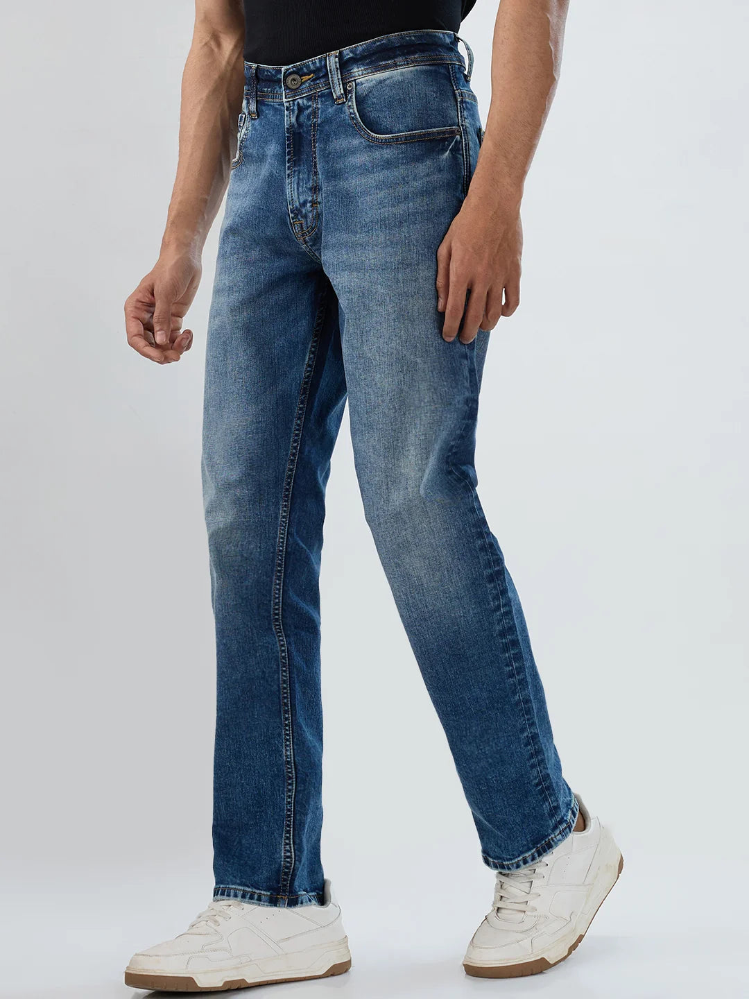 Men Jeans Comfort Fit Mid Blue Mid Rise