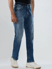 Men Jeans Comfort Fit Mid Blue Mid Rise