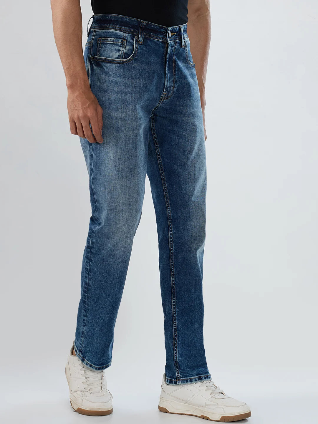 Men Jeans Comfort Fit Mid Blue Mid Rise