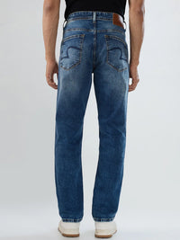 Men Jeans Comfort Fit Mid Blue Mid Rise