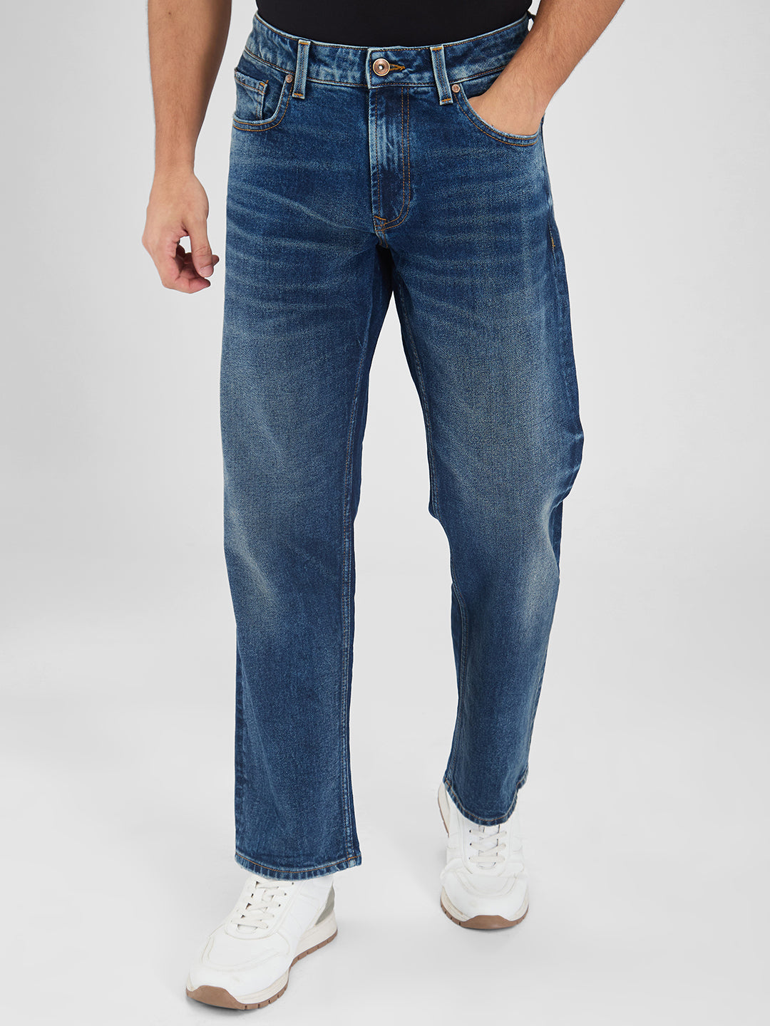 Spykar Blue Comfort Fit Mid Rise Jeans For Men