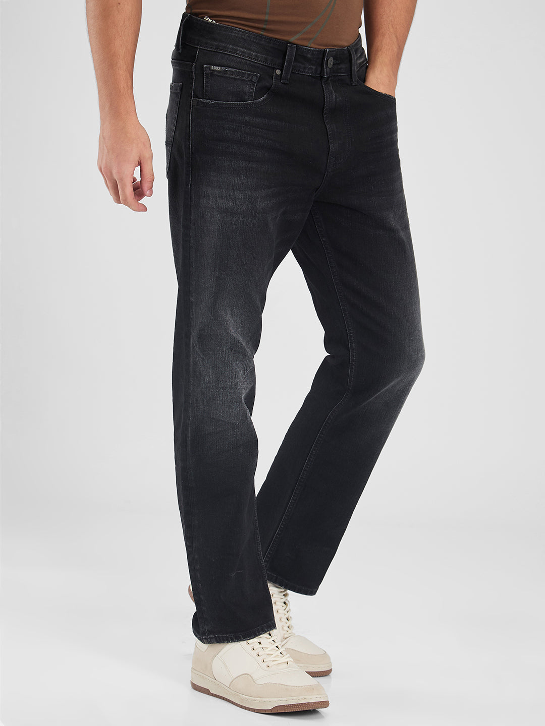 Spykar Black Comfort Fit Mid Rise Jeans For Men