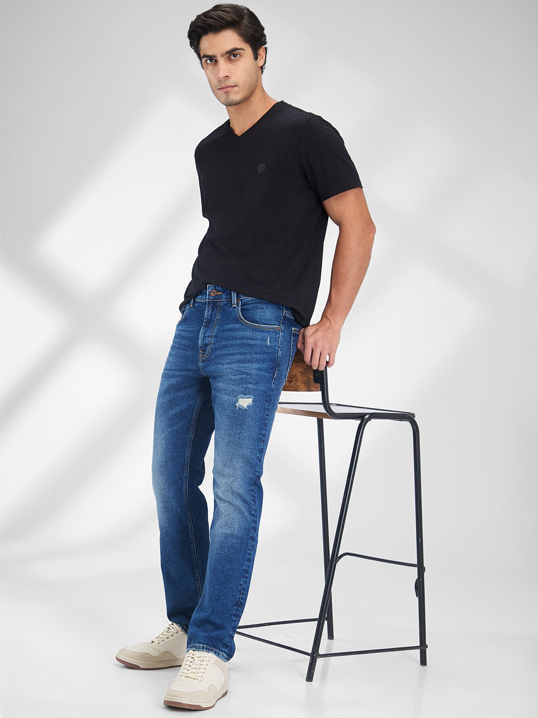 Spykar Blue Comfort Fit Mid Rise Jeans For Men