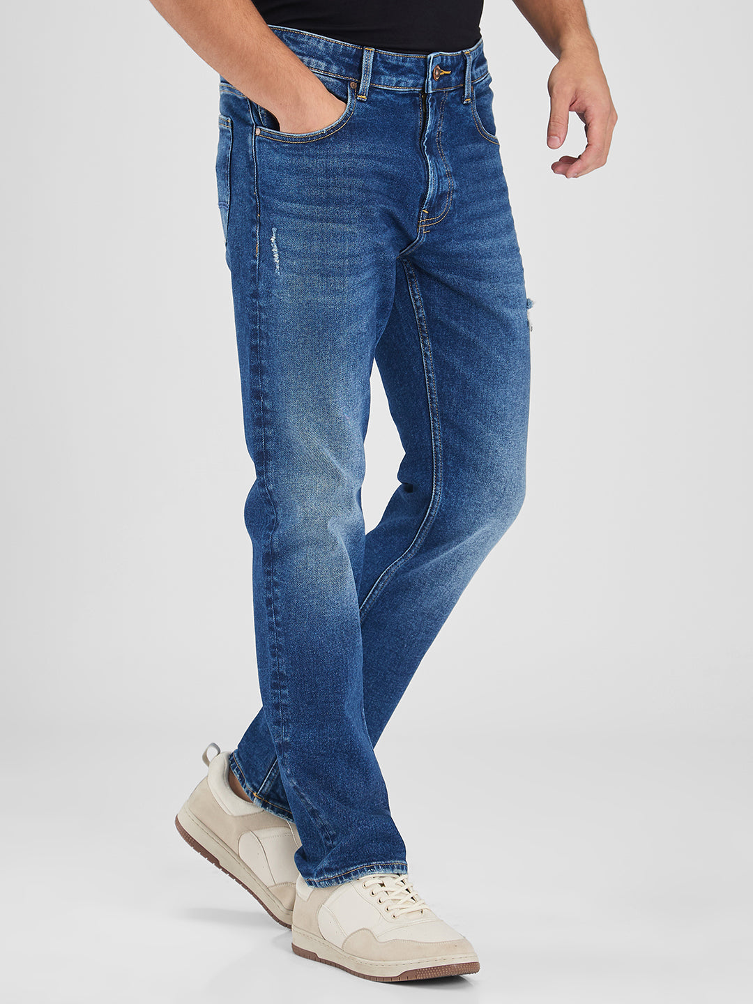 Spykar Blue Comfort Fit Mid Rise Jeans For Men