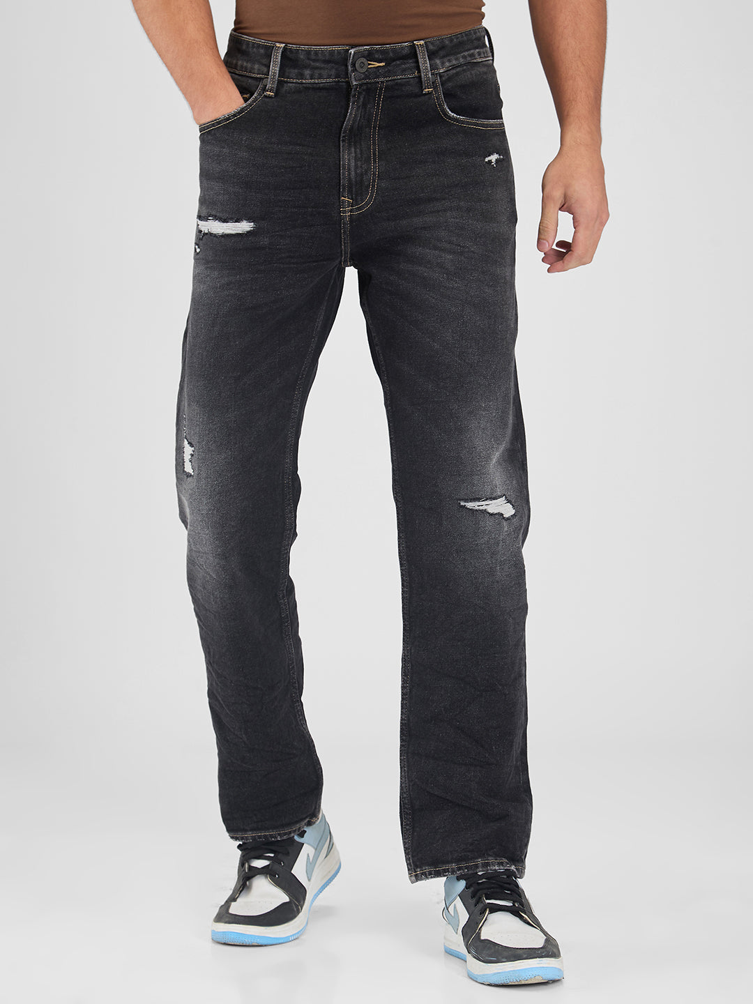 Spykar Black Comfort Fit Mid Rise Jeans For Men