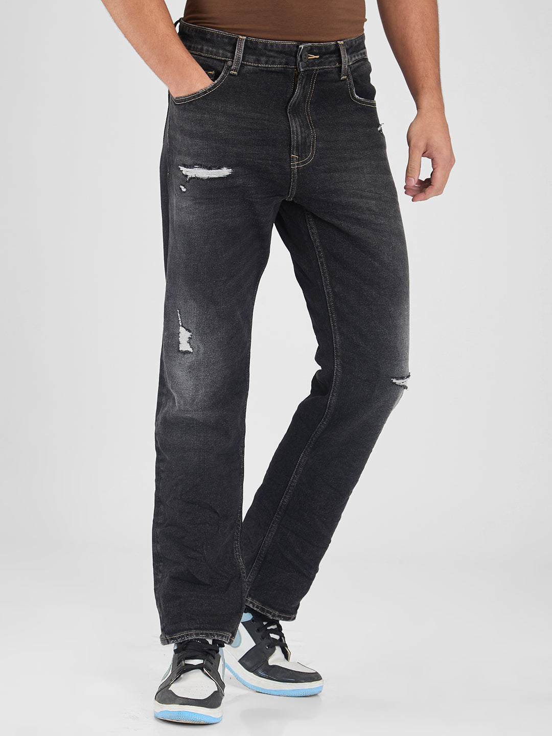 Spykar Black Comfort Fit Mid Rise Jeans For Men