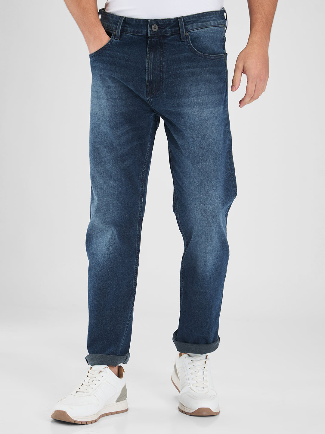 Spykar Blue Comfort Fit Mid Rise Jeans For Men