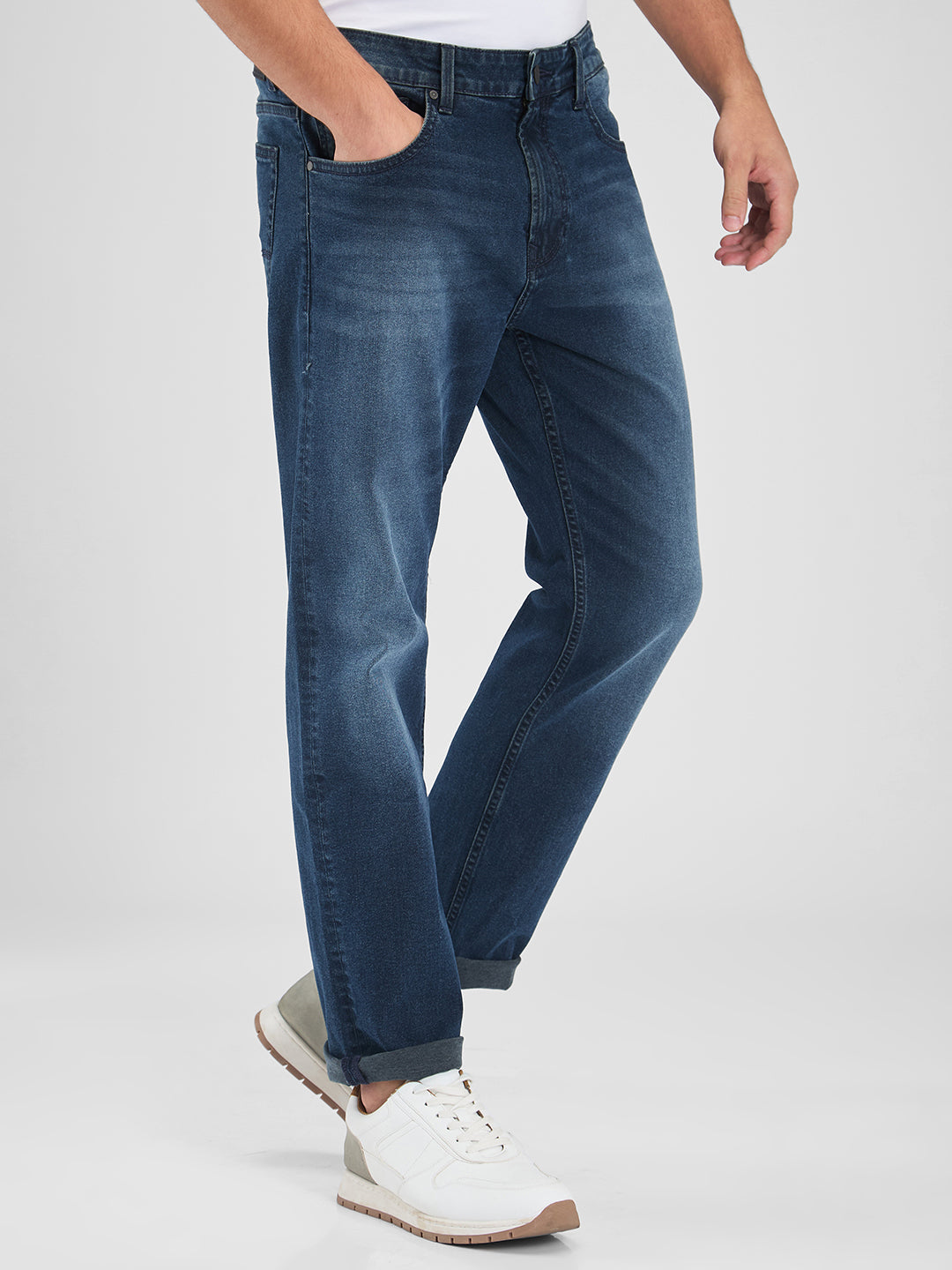 Spykar Blue Comfort Fit Mid Rise Jeans For Men