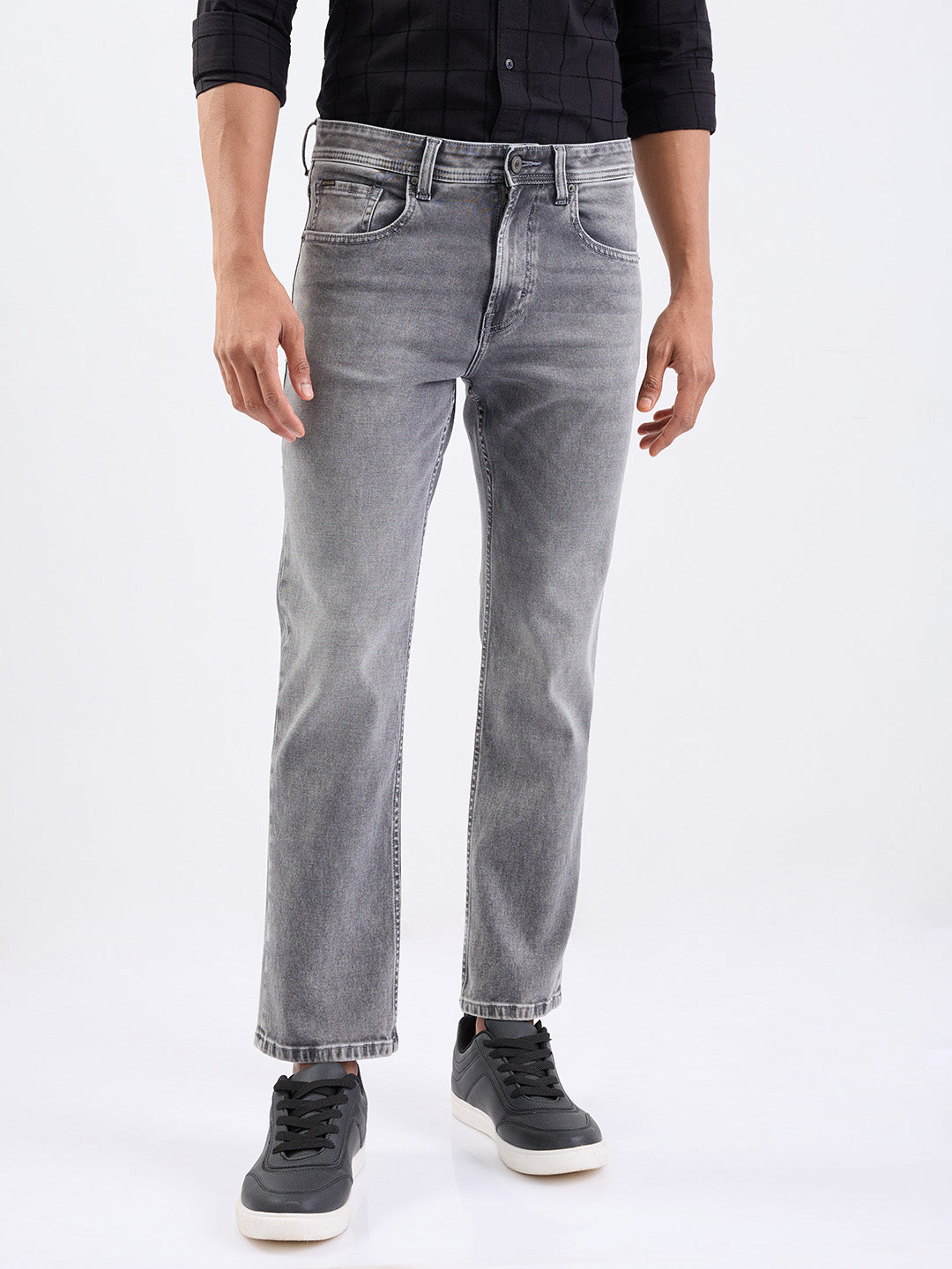 Men Jeans Relaxed Fit Grey Mid Rise