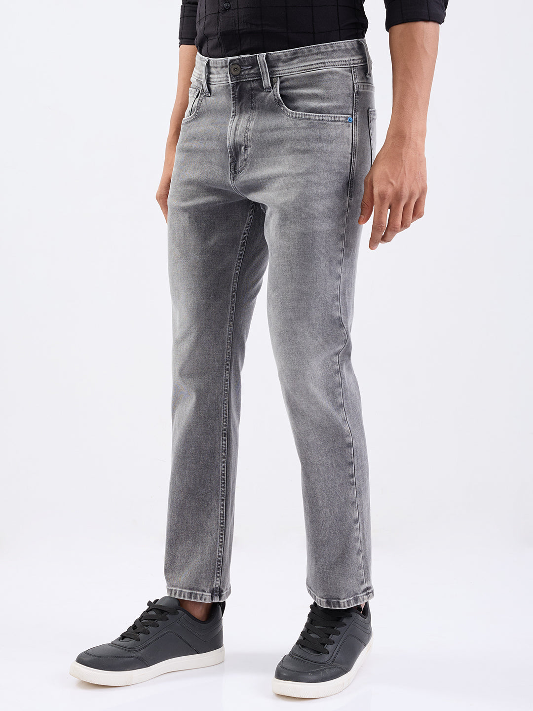Men Jeans Relaxed Fit Grey Mid Rise