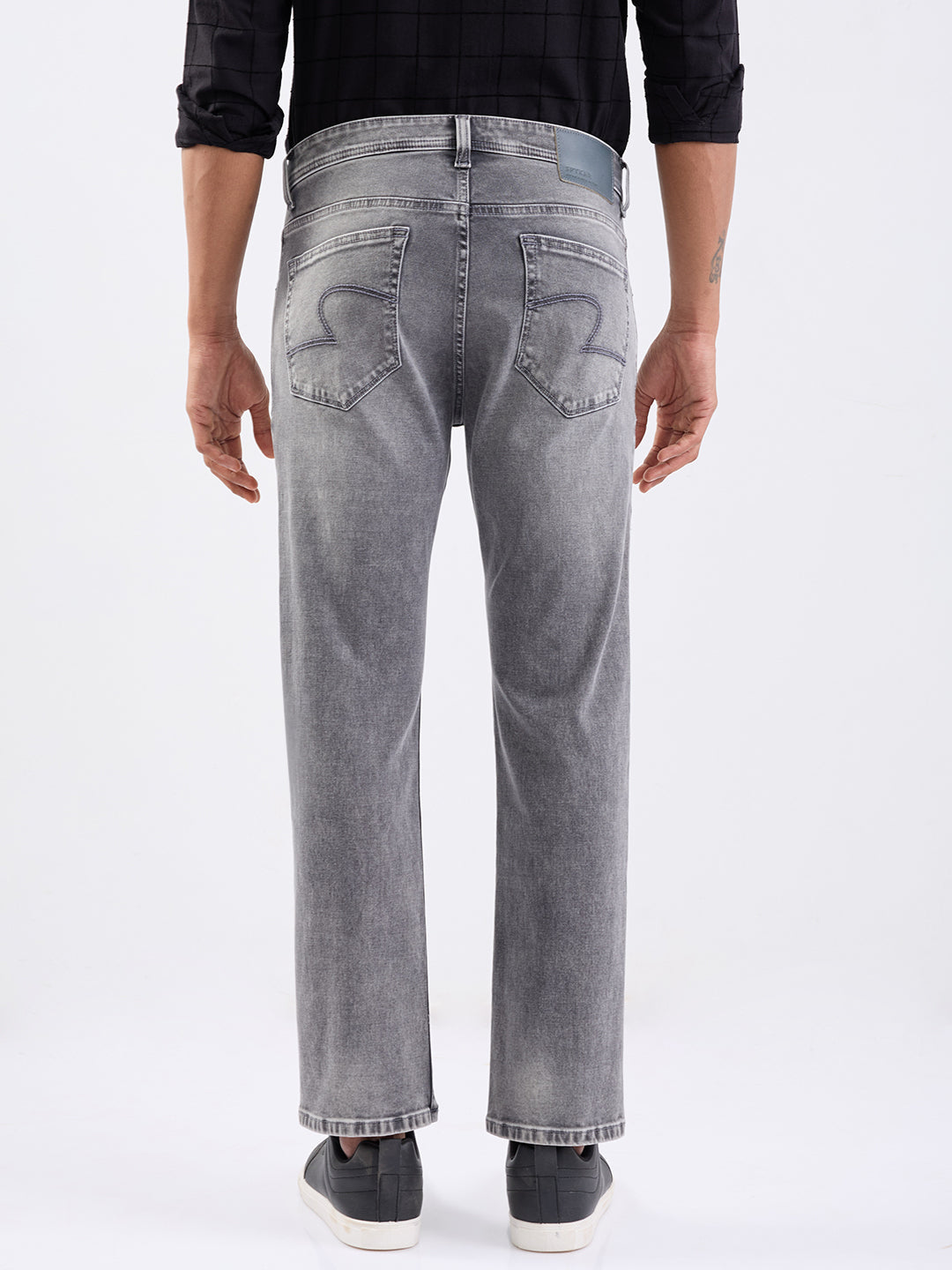 Men Jeans Relaxed Fit Grey Mid Rise