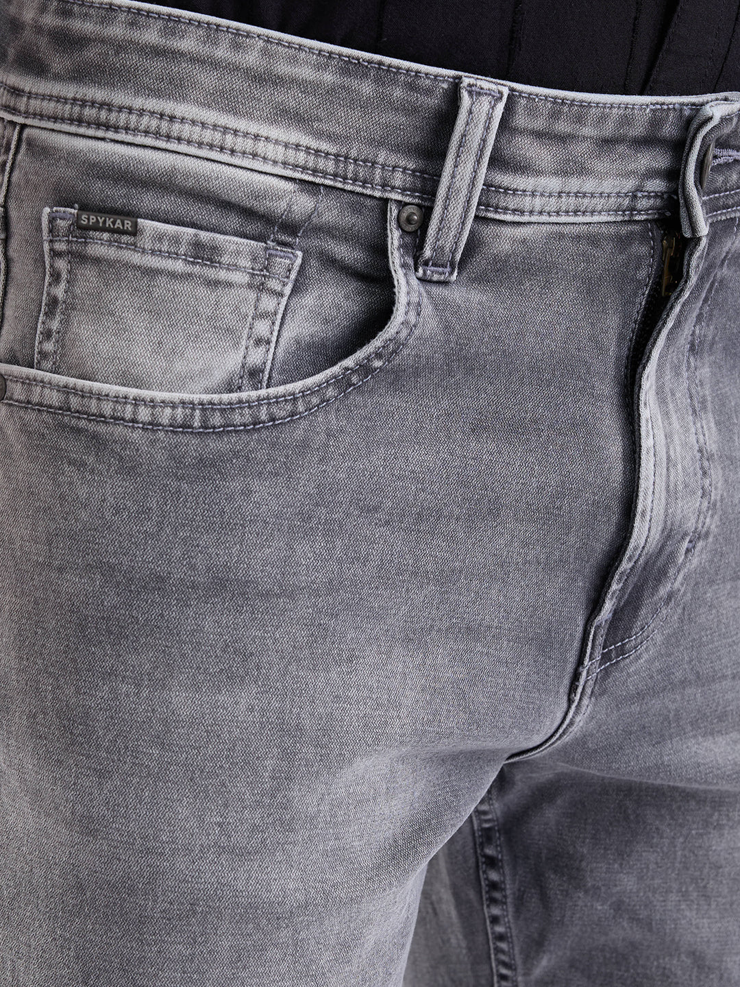 Spykar Grey Mid Rise Comfort Fit Casual Jeans For Men