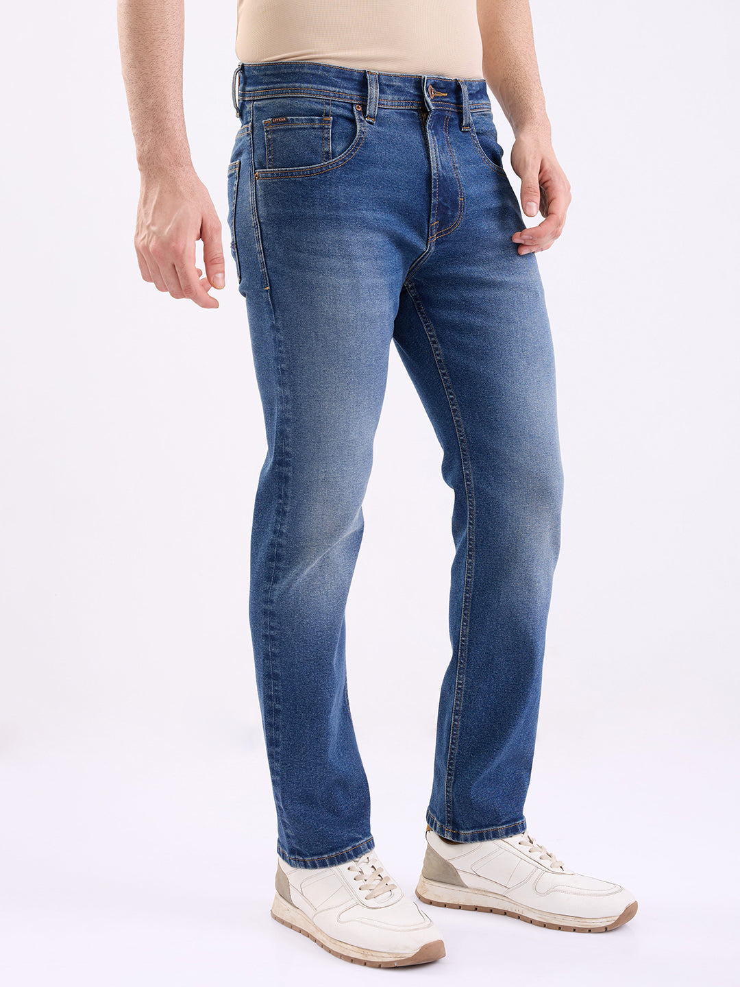 Men Jeans Relaxed Fit Blue Mid Rise