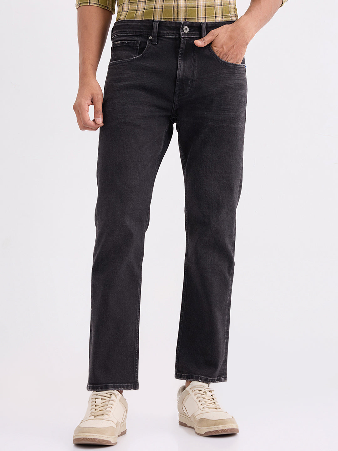 Men Jeans Relaxed Fit Black Mid Rise