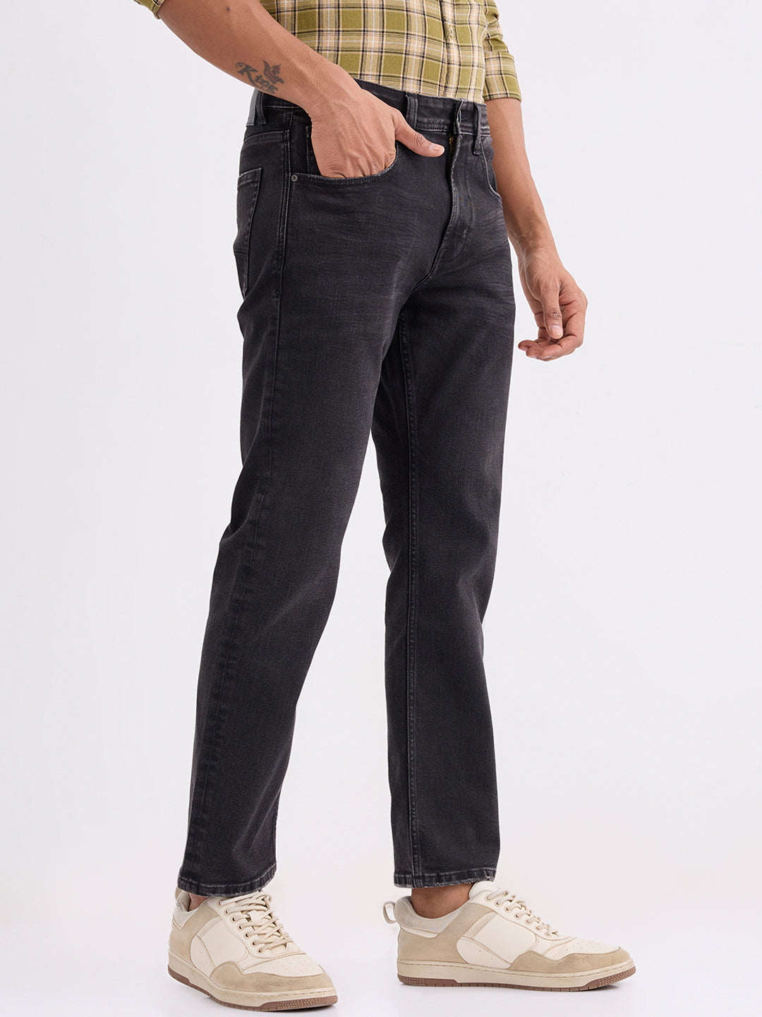 Men Jeans Relaxed Fit Black Mid Rise