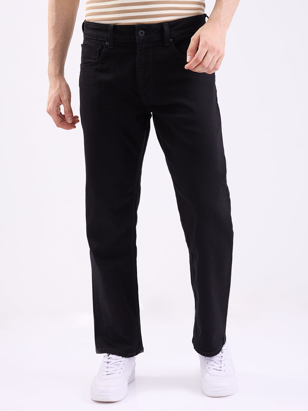 Men Jeans Relaxed Fit Black Mid Rise