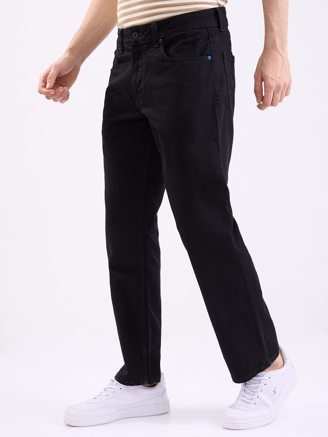 Men Jeans Relaxed Fit Black Mid Rise