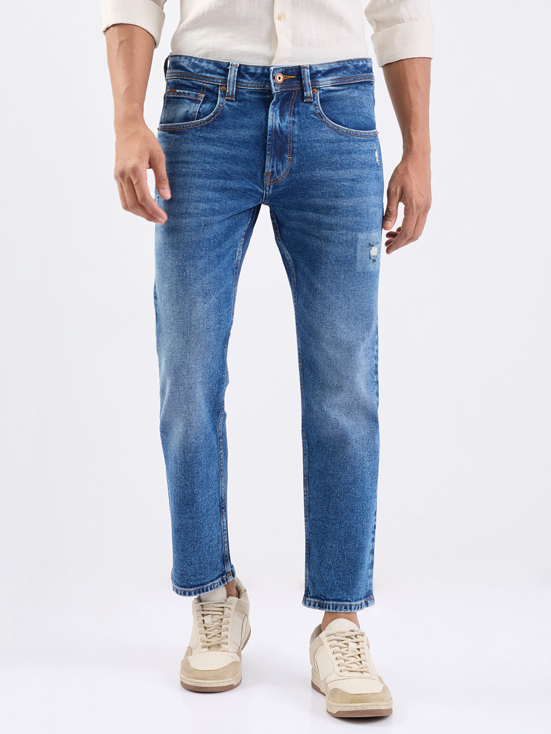 Men Jeans Relaxed Fit Blue Mid Rise