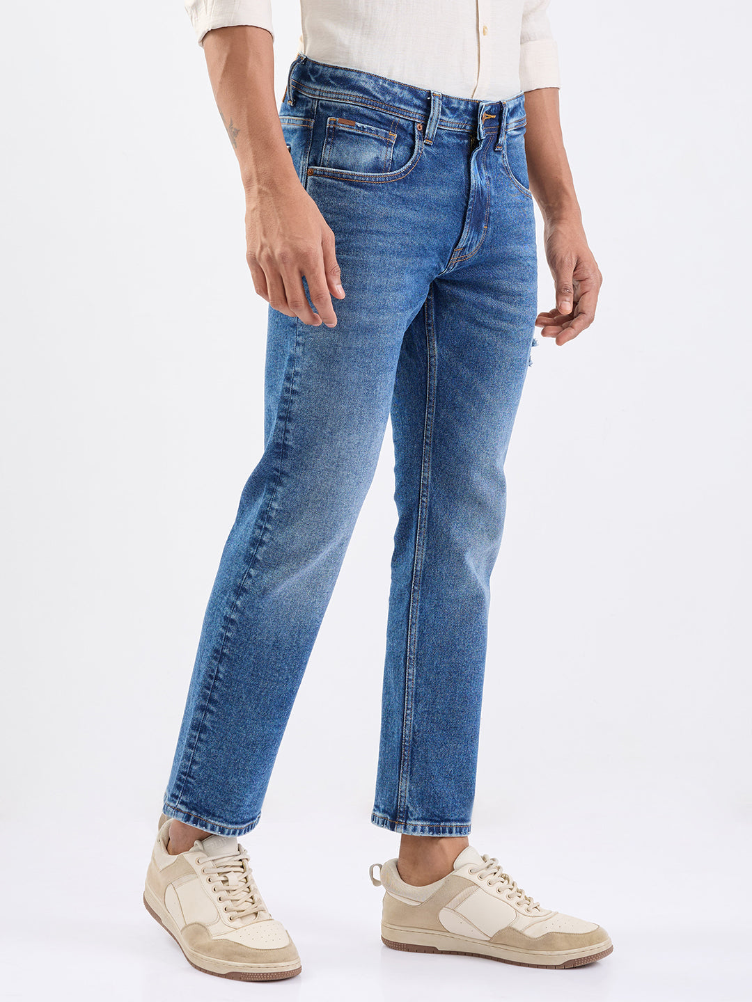 Men Jeans Relaxed Fit Blue Mid Rise
