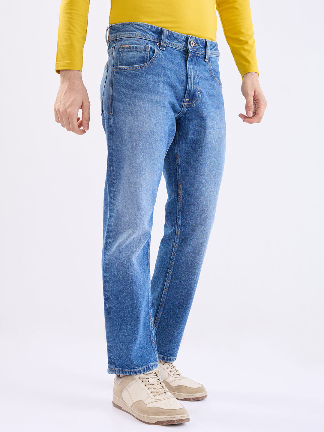 Spykar Mid Blue Mid Rise Comfort Fit Casual Jeans For Men