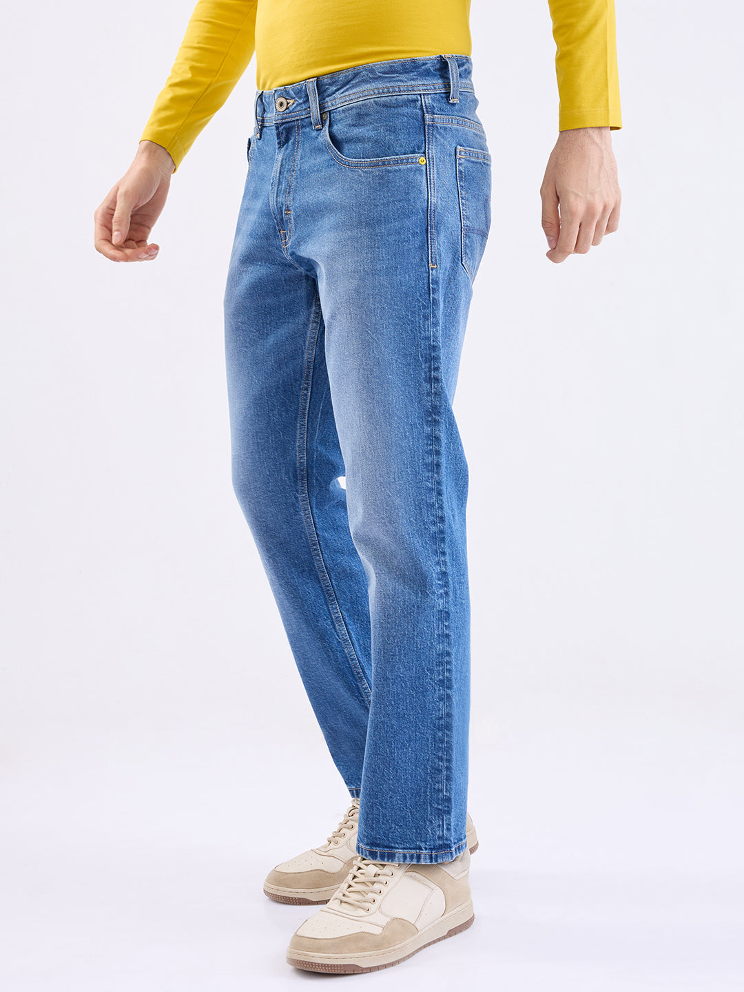 Men Jeans Relaxed Fit Blue Mid Rise