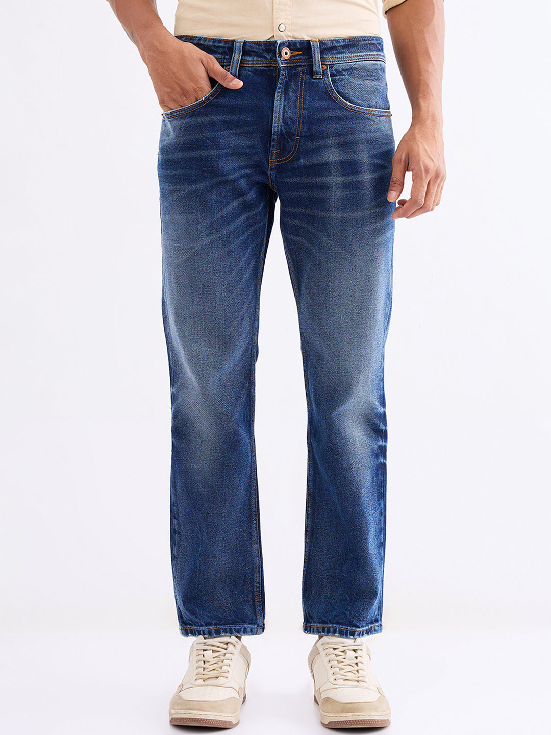 Men Jeans Relaxed Fit Blue Mid Rise