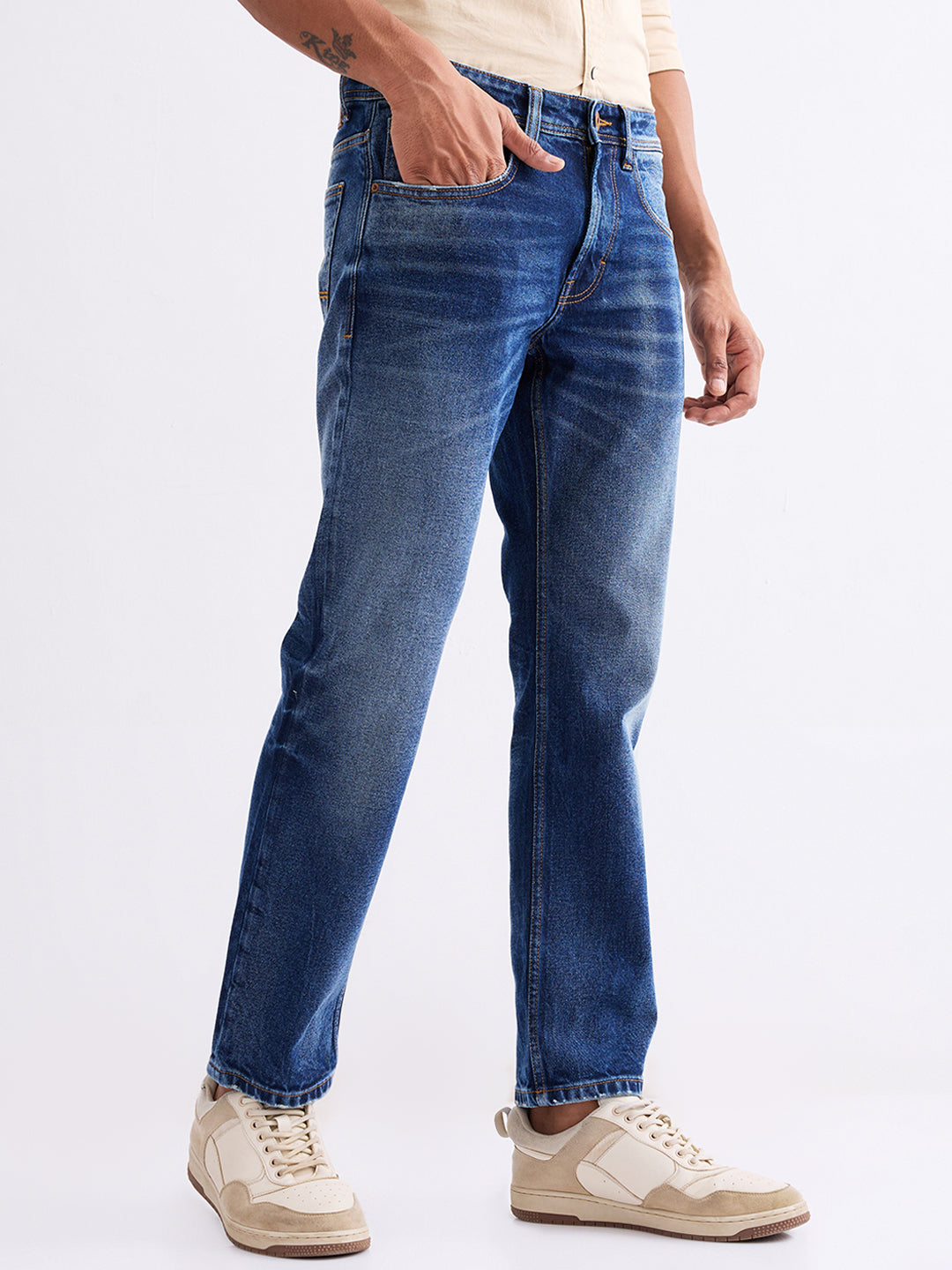 Men Jeans Relaxed Fit Blue Mid Rise