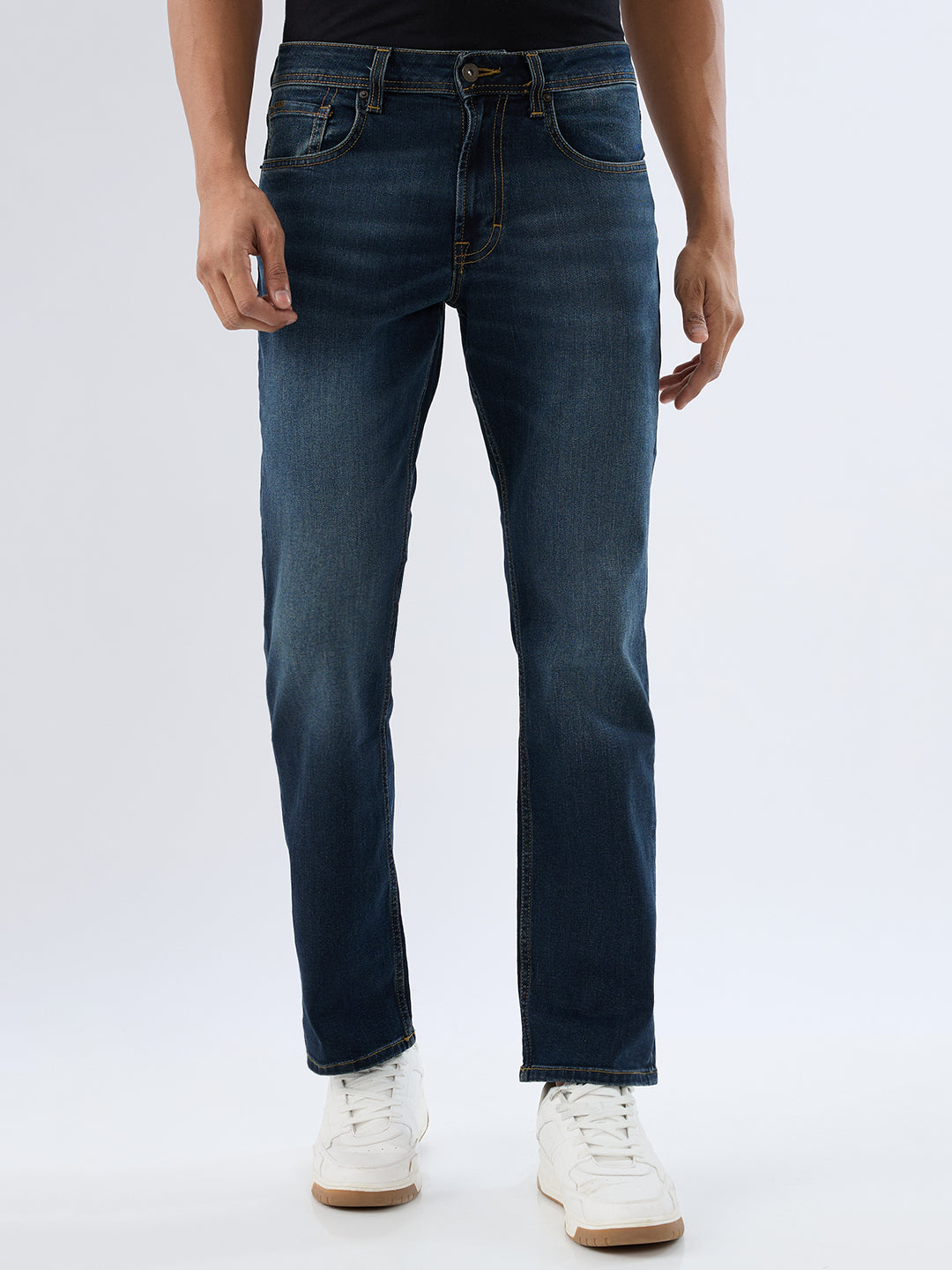 Spykar Vintage Blue Comfort Fit Mid Rise Jeans For Men