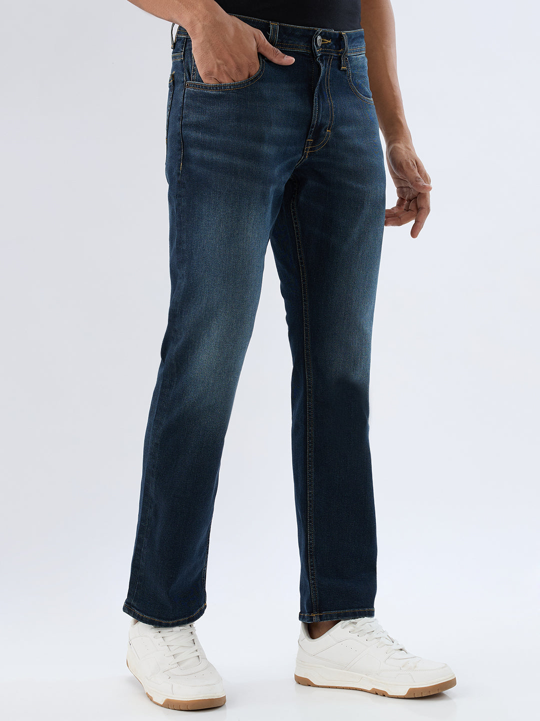 Spykar Vintage Blue Comfort Fit Mid Rise Jeans For Men