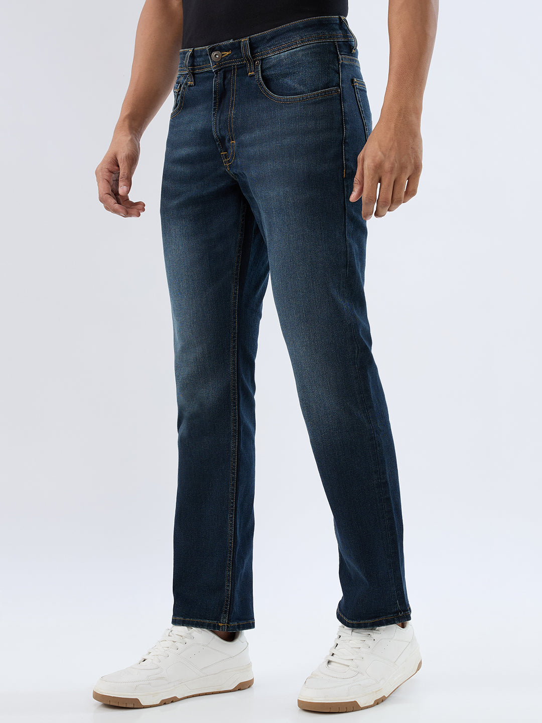 Spykar Vintage Blue Comfort Fit Mid Rise Jeans For Men