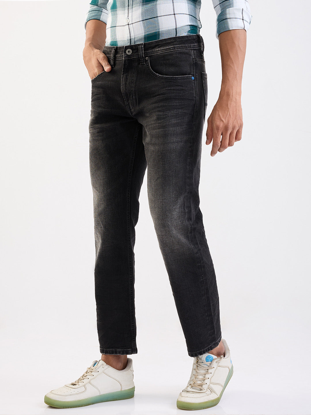 Men Jeans Relaxed Fit Black Mid Rise