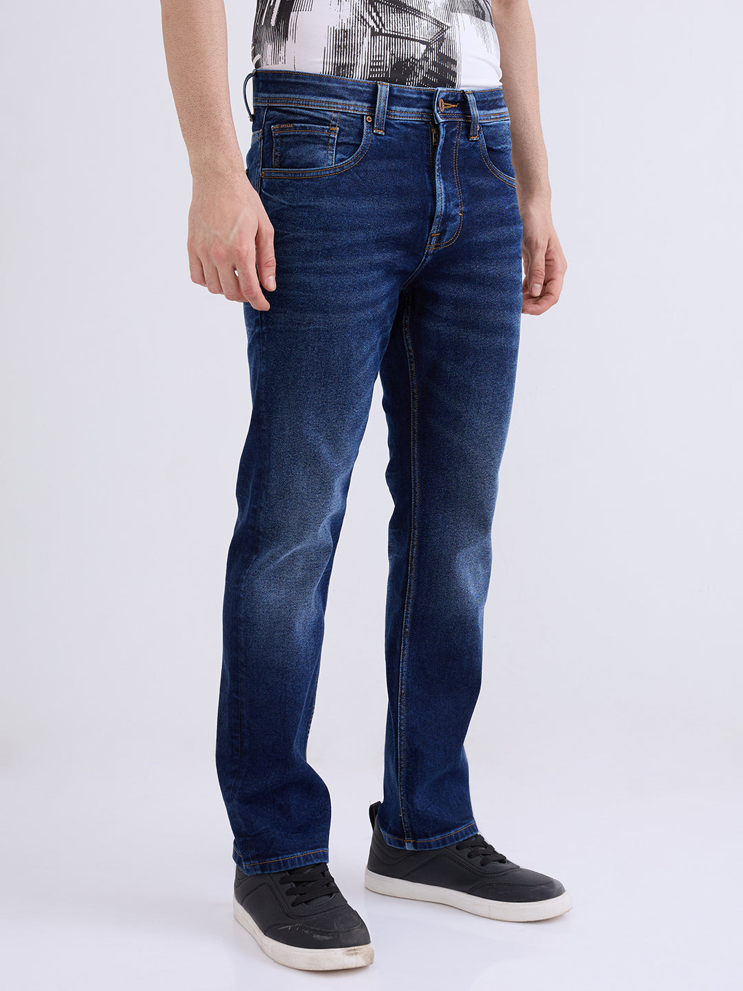 Men Jeans Comfort Fit Dark Blue Mid Rise