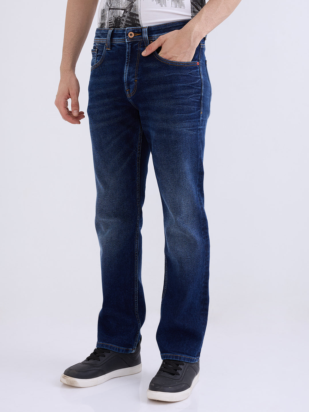 Spykar Dark Blue Mid Rise Comfort Fit Casual Jeans For Men