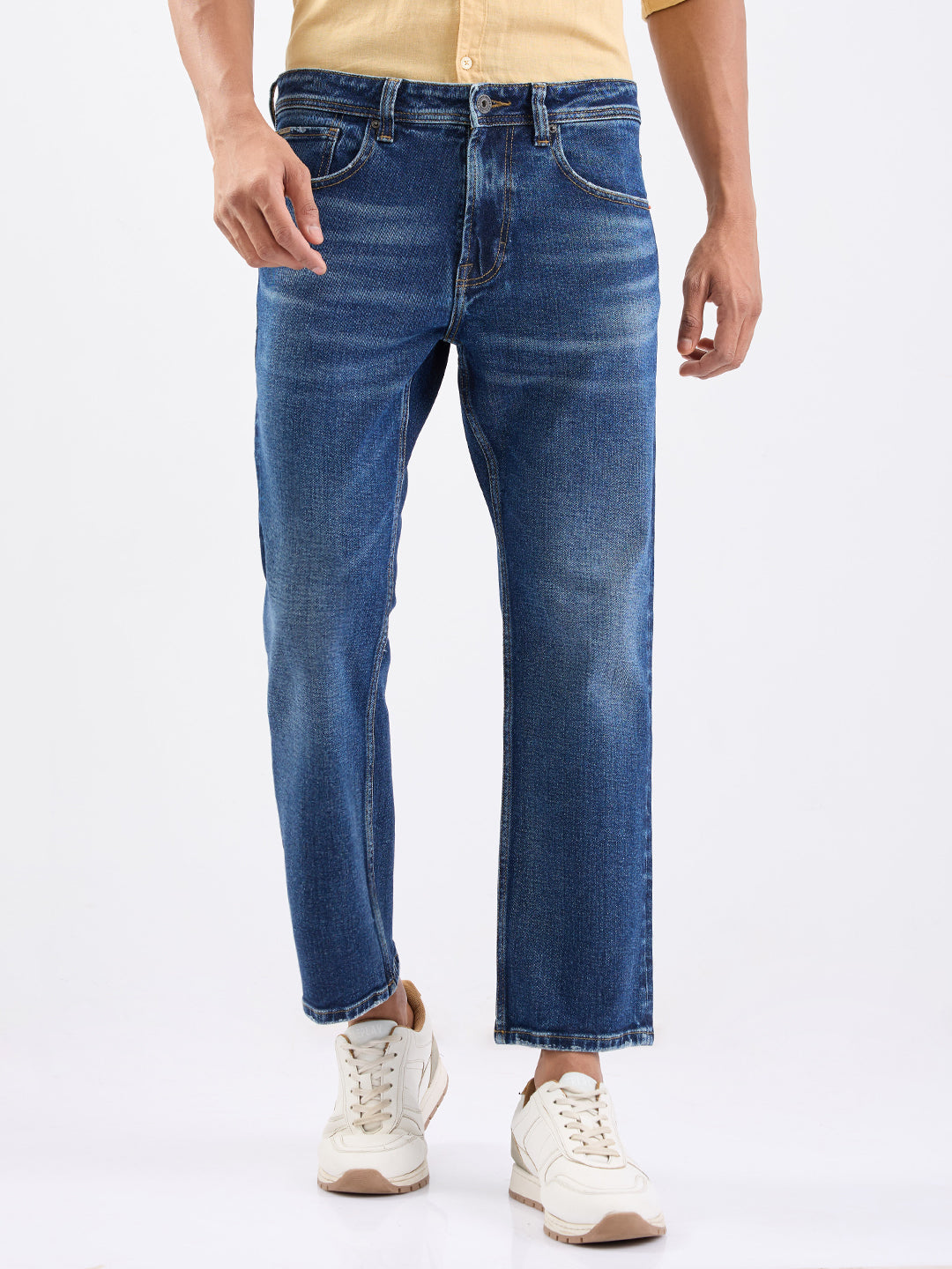 Men Jeans Relaxed Fit Dark Blue Mid Rise
