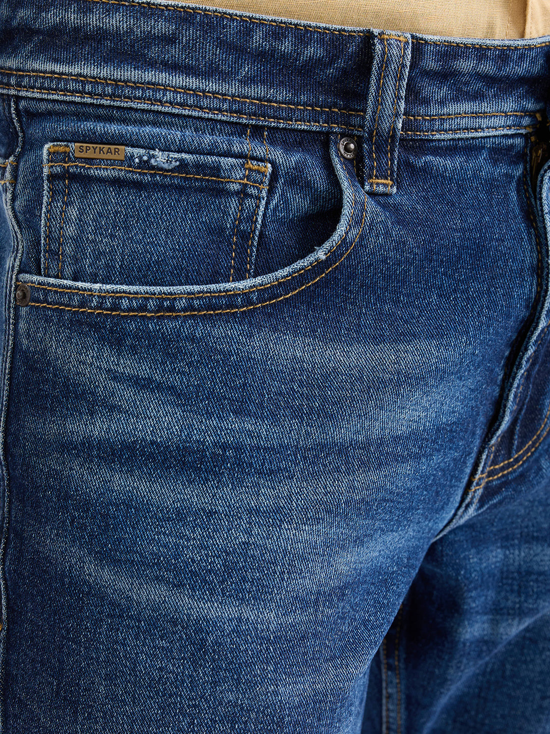 Spykar Dark Blue Mid Rise Comfort Fit Casual Jeans For Men